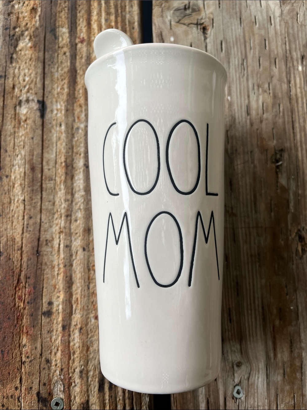 Rae Dunn “Cool Mom” Ceramic Coffee Tumbler & Lid